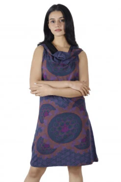 Kapuzen Buddha Mandala Minikleid, Goa Festivalkleid - Rost/violett -Modebekleidungsgeschäft h 12 21 1 ago0278