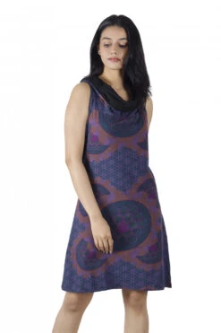 Kapuzen Buddha Mandala Minikleid, Goa Festivalkleid - Rost/violett -Modebekleidungsgeschäft h 12 21 1 ago0284