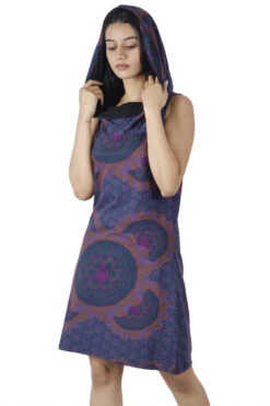 Kapuzen Buddha Mandala Minikleid, Goa Festivalkleid - Rost/violett -Modebekleidungsgeschäft h 12 21 1 ago0285