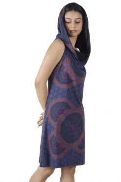 Kapuzen Buddha Mandala Minikleid, Goa Festivalkleid - Rost/violett -Modebekleidungsgeschäft h 12 21 1 ago0287