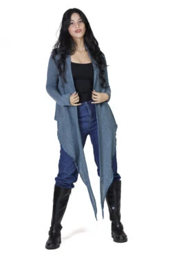 Wickelshirt, Baumwollstrick Pullover, Wickeljacke - Taubenblau -Modebekleidungsgeschäft h 12 21 ago0009