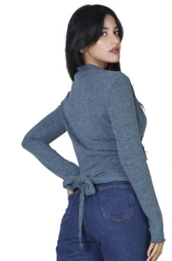 Wickelshirt, Baumwollstrick Pullover, Wickeljacke - Taubenblau -Modebekleidungsgeschäft h 12 21 ago0030