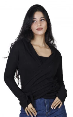 Wickelshirt, Baumwollstrick Pullover, Wickeljacke - Schwarz -Modebekleidungsgeschäft h 12 21 ago0128