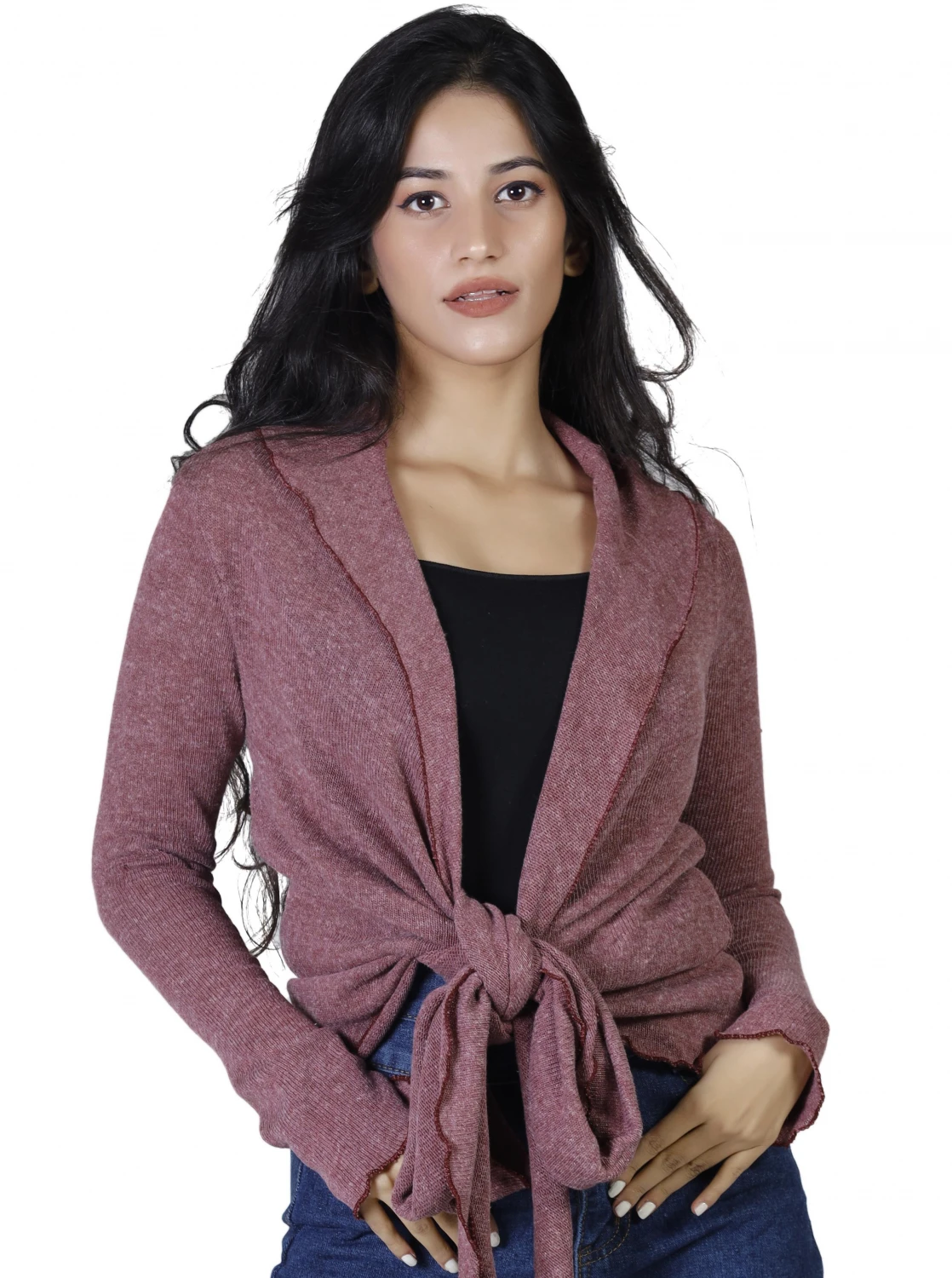 Wickelshirt, Baumwollstrick Pullover, Wickeljacke - Altrosa 6 Wickelshirt, Baumwollstrick Pullover, Wickeljacke - Altrosa – Bild 4