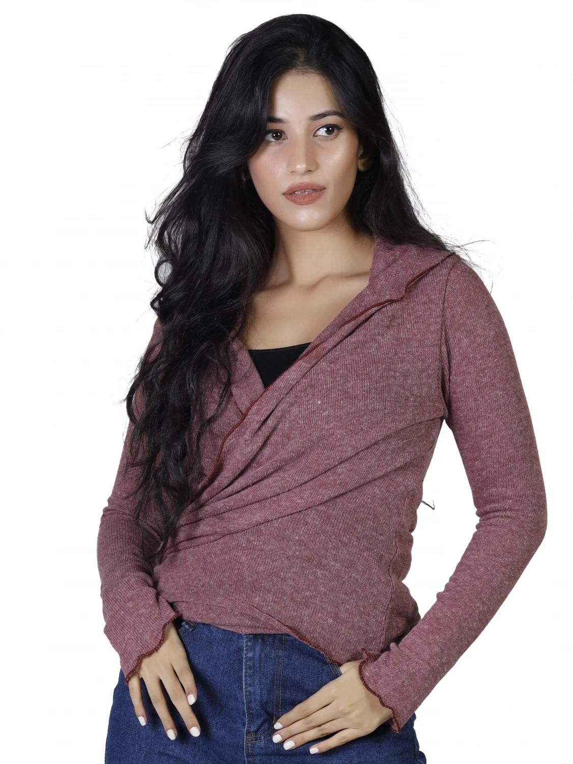 Wickelshirt, Baumwollstrick Pullover, Wickeljacke - Altrosa 7 Wickelshirt, Baumwollstrick Pullover, Wickeljacke - Altrosa – Bild 5