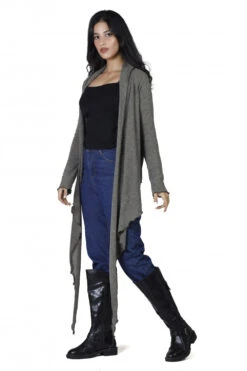 Wickelshirt, Baumwollstrick Pullover, Wickeljacke - Helles Khakigrün -Modebekleidungsgeschäft h 12 21 ago0259