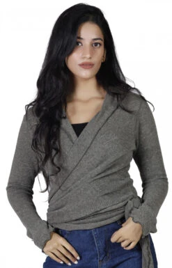 Wickelshirt, Baumwollstrick Pullover, Wickeljacke - Helles Khakigrün -Modebekleidungsgeschäft h 12 21 ago0265