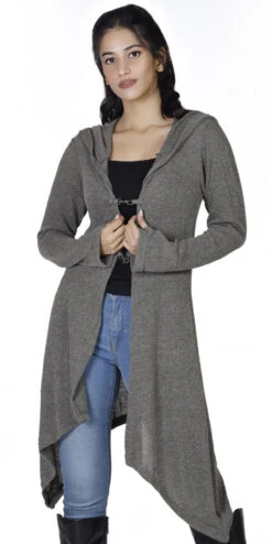 Lange Strickjacke, Strickmantel Mit Weiter Kapuze - Khaki -Modebekleidungsgeschäft h 12 21 ago0787