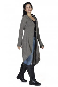 Lange Strickjacke, Strickmantel Mit Weiter Kapuze - Khaki -Modebekleidungsgeschäft h 12 21 ago0790