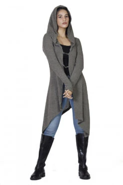 Lange Strickjacke, Strickmantel Mit Weiter Kapuze - Khaki -Modebekleidungsgeschäft h 12 21 ago0796