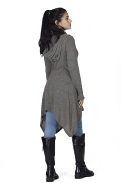 Lange Strickjacke, Strickmantel Mit Weiter Kapuze - Khaki -Modebekleidungsgeschäft h 12 21 ago0801