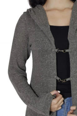 Lange Strickjacke, Strickmantel Mit Weiter Kapuze - Khaki -Modebekleidungsgeschäft h 12 21 ago0805