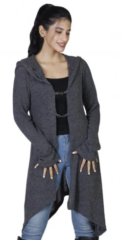 Lange Strickjacke, Strickmantel Mit Weiter Kapuze - Granitgrau -Modebekleidungsgeschäft h 12 21 ago0809