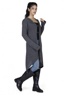 Lange Strickjacke, Strickmantel Mit Weiter Kapuze - Granitgrau -Modebekleidungsgeschäft h 12 21 ago0814