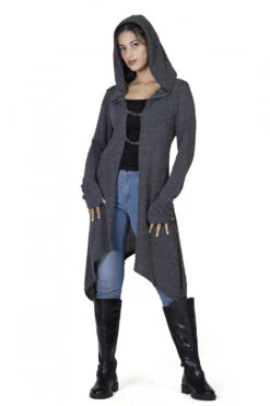 Lange Strickjacke, Strickmantel Mit Weiter Kapuze - Granitgrau -Modebekleidungsgeschäft h 12 21 ago0821