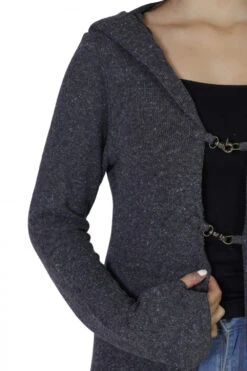 Lange Strickjacke, Strickmantel Mit Weiter Kapuze - Granitgrau -Modebekleidungsgeschäft h 12 21 ago0828