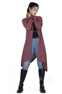 Lange Strickjacke, Strickmantel Mit Weiter Kapuze - Altrosa -Modebekleidungsgeschäft h 12 21 ago0833