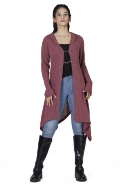 Lange Strickjacke, Strickmantel Mit Weiter Kapuze - Altrosa -Modebekleidungsgeschäft h 12 21 ago0834