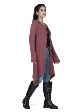 Lange Strickjacke, Strickmantel Mit Weiter Kapuze - Altrosa -Modebekleidungsgeschäft h 12 21 ago0840