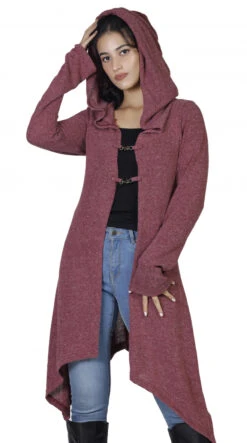 Lange Strickjacke, Strickmantel Mit Weiter Kapuze - Altrosa -Modebekleidungsgeschäft h 12 21 ago0843