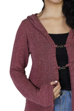 Lange Strickjacke, Strickmantel Mit Weiter Kapuze - Altrosa -Modebekleidungsgeschäft h 12 21 ago0849