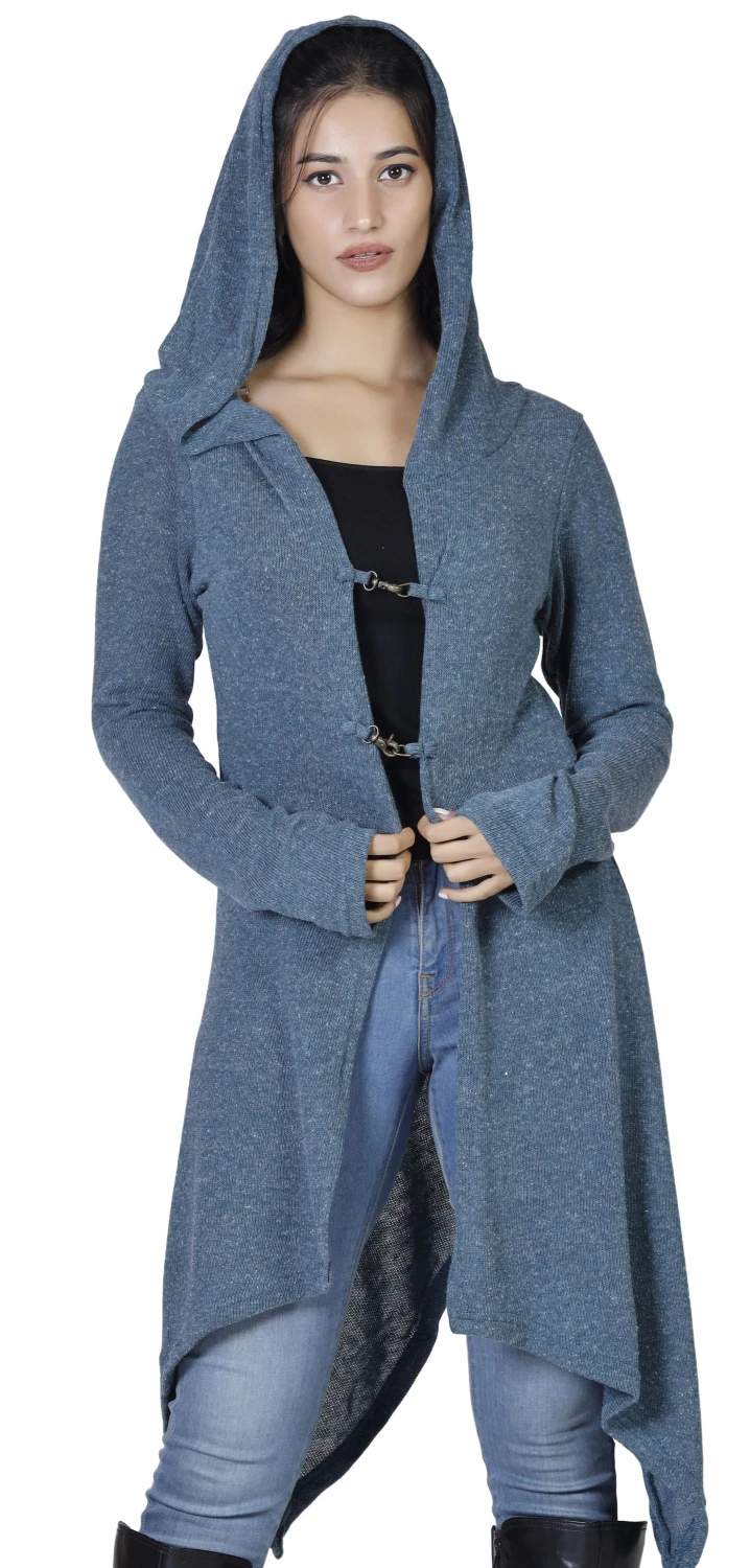 Lange Strickjacke, Strickmantel Mit Weiter Kapuze - Taubenblau 5 Lange Strickjacke, Strickmantel Mit Weiter Kapuze - Taubenblau – Bild 3