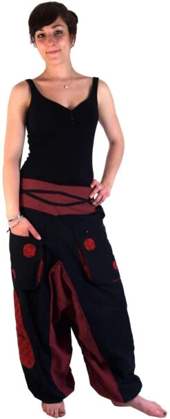 Haremshose Pluderhose Pumphose Aladinhose Spirale - Schwarz/rot