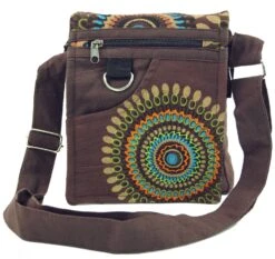 Kleine Schultertasche, Hippie Tasche, Goa Tasche - Braun - 18x17x4 Cm