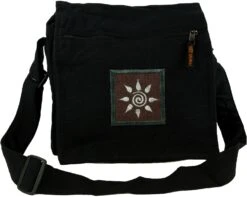 Bestickte Schultertasche, Hippie Tasche, Goa Tasche - Schwarz - 20x20x6 Cm