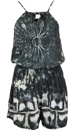 Kurzer Luftiger Batik Overall Im Boho Style, Einteiler - Schwarz