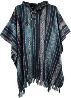 Poncho Hippie Chic, Ethno Poncho, Andenponcho - Blau/schwarz