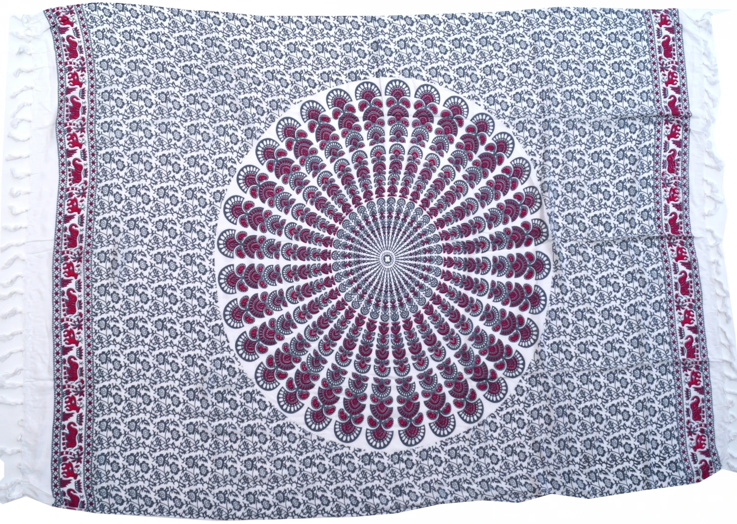 Bali Sarong, Wandbehang, Wickelrock, Mandala Sarongkleid - Weiß/grau - 160x115 Cm 5 Bali Sarong, Wandbehang, Wickelrock, Mandala Sarongkleid - Weiß/grau - 160x115 Cm – Bild 3