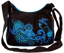 Schultertasche, Hippie Tasche, Goa Tasche - Schwarz/blau - 23x28x12 Cm