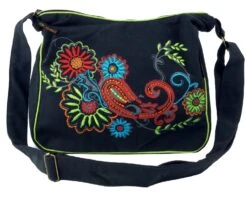 Schultertasche, Hippie Tasche, Goa Tasche - Schwarz/bunt - 23x28x12 Cm