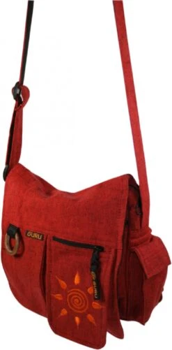 Boho Schultertasche, Hippie Tasche Sonne, Vintage Umhängetasche - Sonne/rot - 25x25x7 Cm
