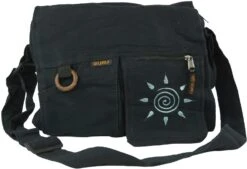 Schultertasche, Hippie Tasche Sonne - Schwarz - 30x35x7 Cm