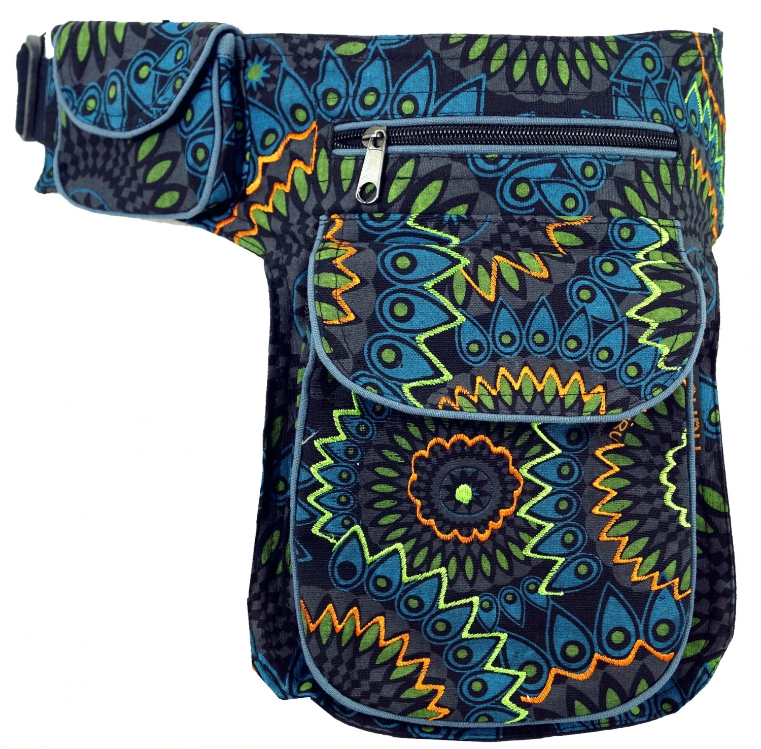 Stoff Sidebag & Gürteltasche, Goa Gürteltasche - Schwarz - 27x20 Cm 5 Stoff Sidebag & Gürteltasche, Goa Gürteltasche - Schwarz - 27x20 Cm – Bild 3