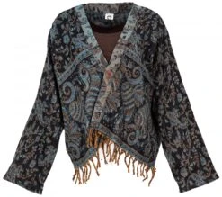Bolero Jacke, Legeres Boho Jäckchen - Schwarz/blau