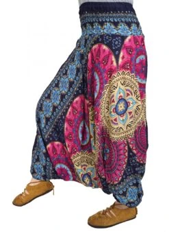 Afghani Hose, Overall, Jumpsuit, Haremshose, Pluderhose, Pumphose, Aladinhose - Dunkelblau/pink