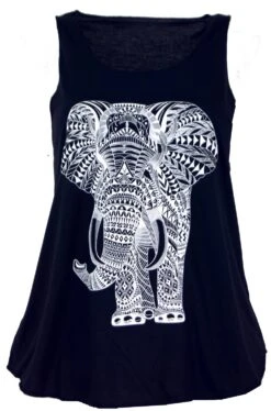 Retro Art Tanktop Mit Ethnodruck - Elefant Schwarz