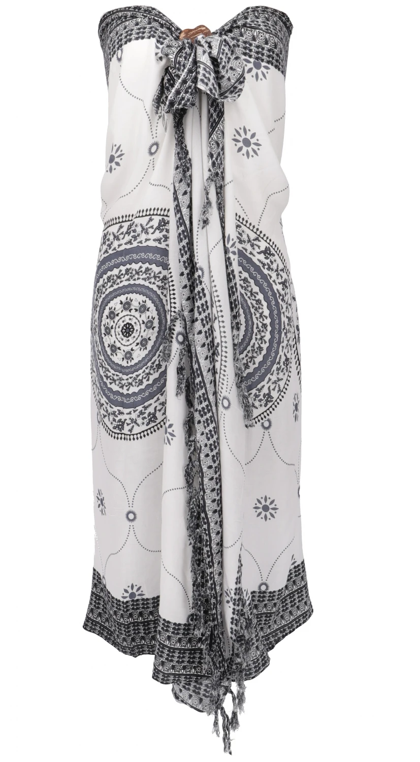 Bali Sarong, Wandbehang, Wickelrock, Sarongkleid Mandala - Weiß/grau - 160x120 Cm 4 Bali Sarong, Wandbehang, Wickelrock, Sarongkleid Mandala - Weiß/grau - 160x120 Cm – Bild 2